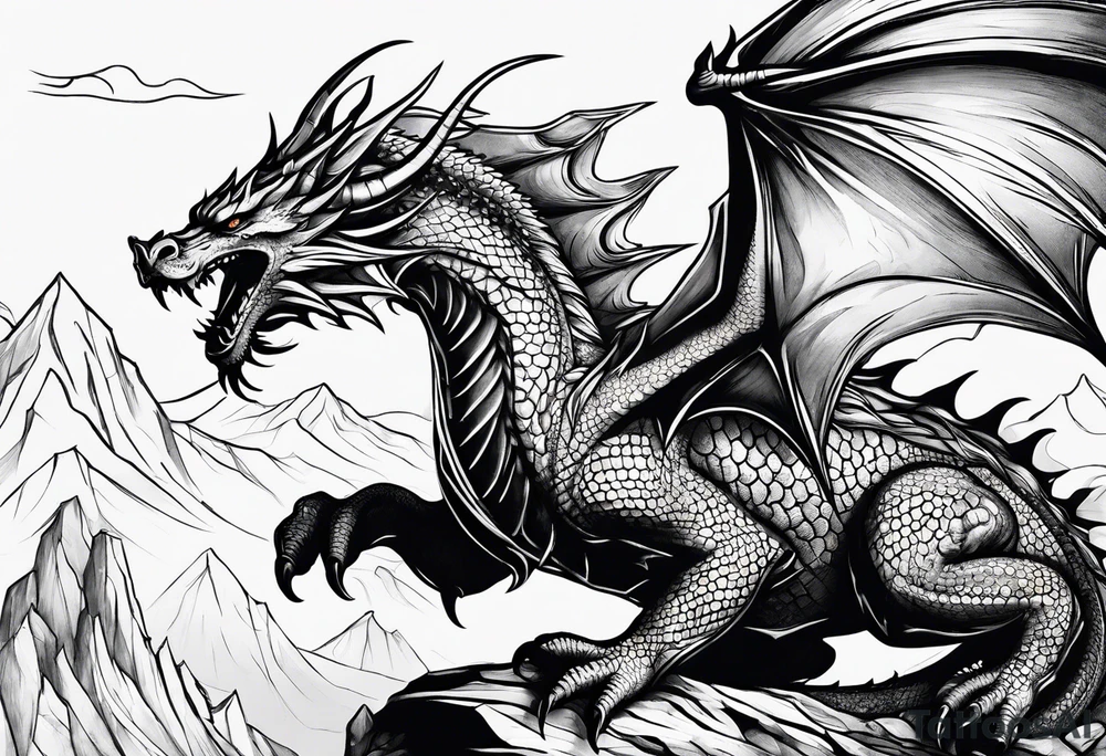 Medieval dragon climbing tattoo idea