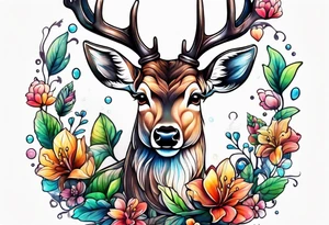 Deer bubbles plants tattoo idea