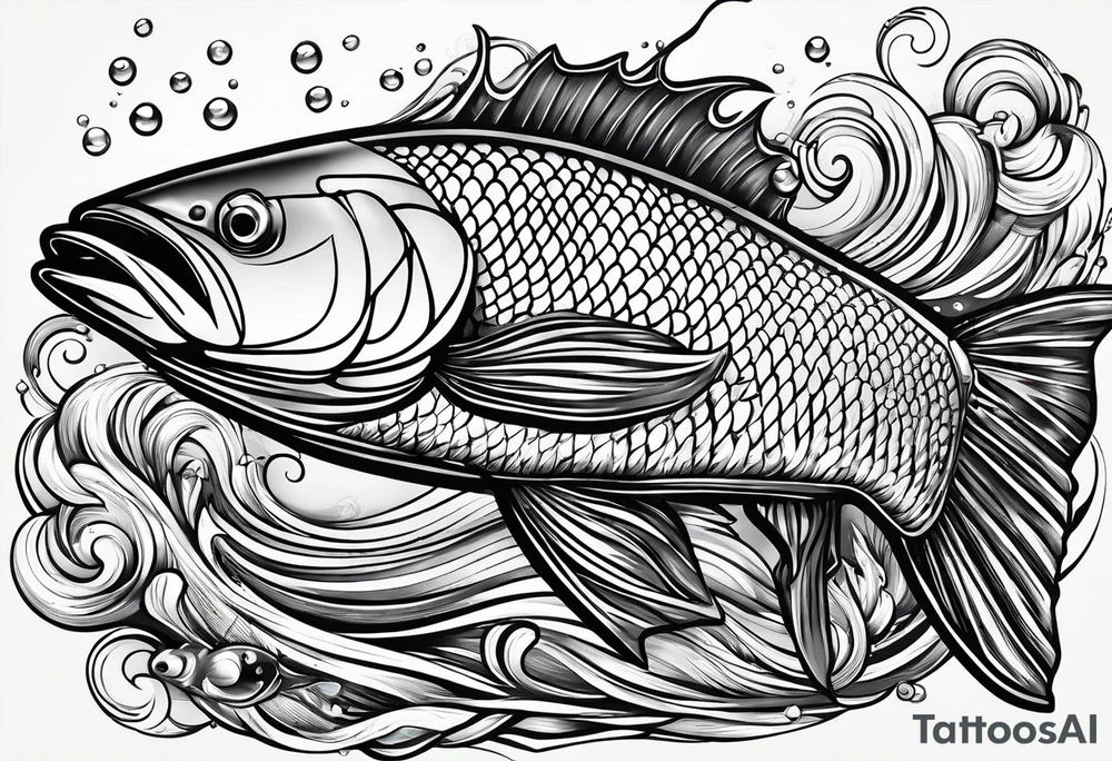 simple fishing rod with the line in water
do not generate a fish no fish skip fish tattoo idea