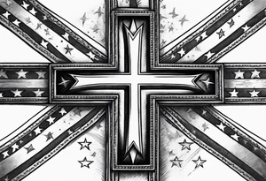 cross with an amercian flag theme tattoo idea