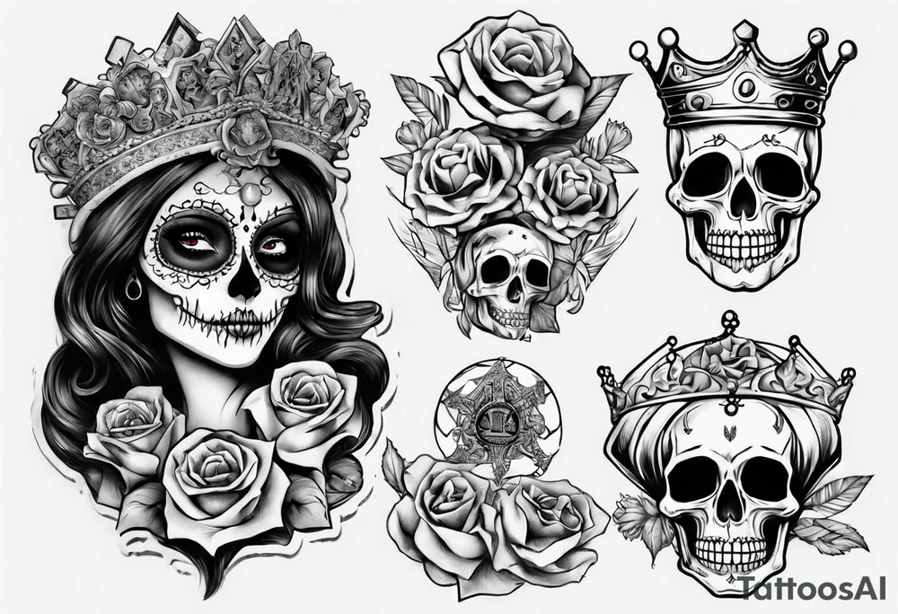 santa la muerta with money and crown
on the card tattoo idea