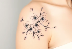 delicate cherry blossoms swirling in spring breeze with petals tattoo idea