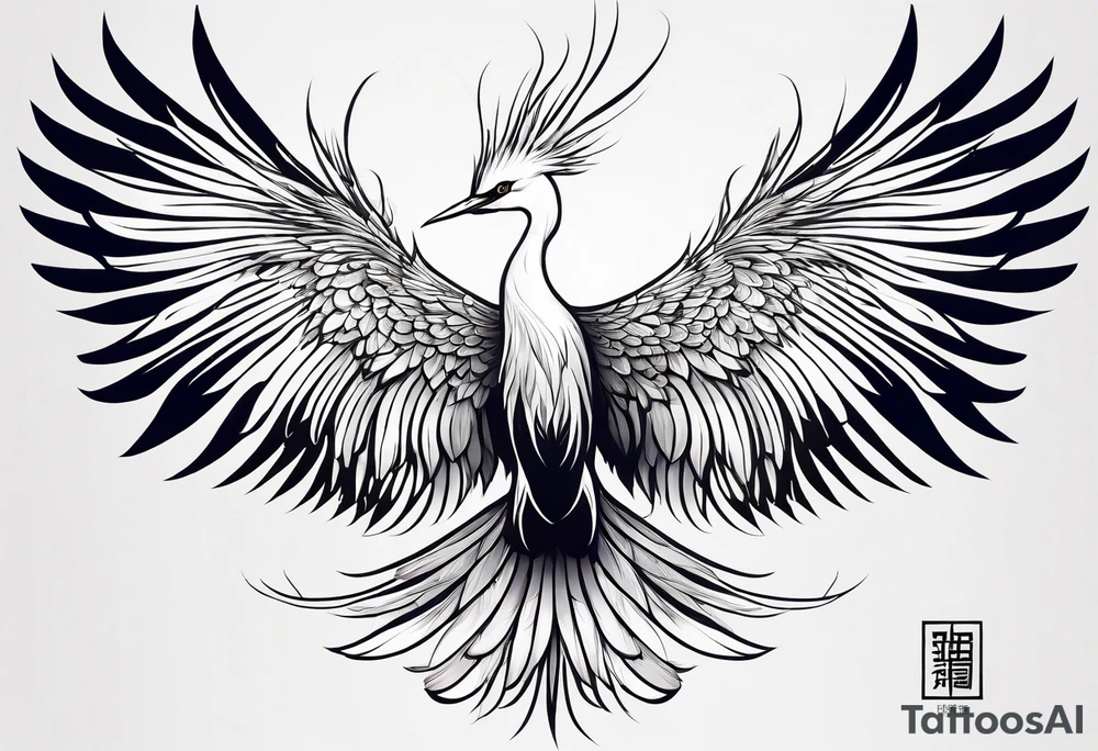 phoenix 
chinese 
egret
long tail 
elegant 
wings down
long neck
long feathers
in flight tattoo idea