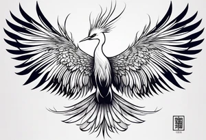 phoenix 
chinese 
egret
long tail 
elegant 
wings down
long neck
long feathers
in flight tattoo idea