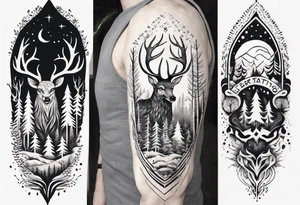 Full arm and sleeve, Nordic, forest,  presence, dear tattoo idea