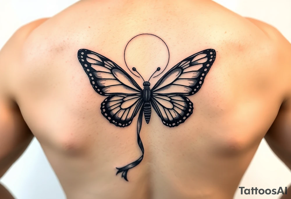ethereal butterfly with flowing silk ribbons in moonlight tattoo idea