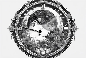 Janus, timeless clock, Aquarius, moon tattoo idea