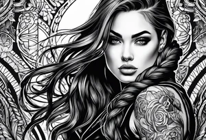 Bikergirl with dutch braids tattoo idea