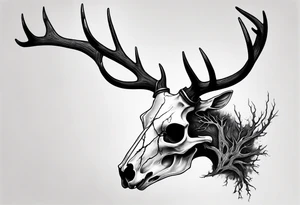 A side view of a decayed deer skull with no skin JUST BONE FOREST FIRE tattoo idea