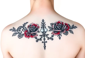 Black and red lace add pearls and roses. tattoo for female chest tattoo idea