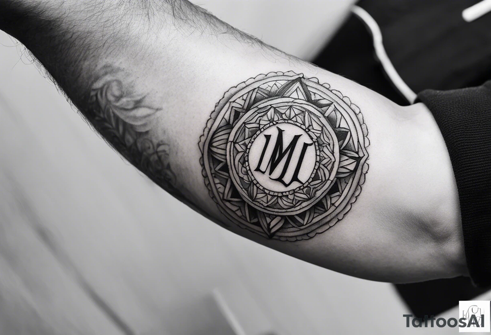 small tattoo on the forearm of a man with the initials MLJ, date of birth 22/09/22 in the style of a moluccan tattoo tattoo idea
