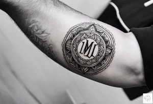 small tattoo on the forearm of a man with the initials MLJ, date of birth 22/09/22 in the style of a moluccan tattoo tattoo idea