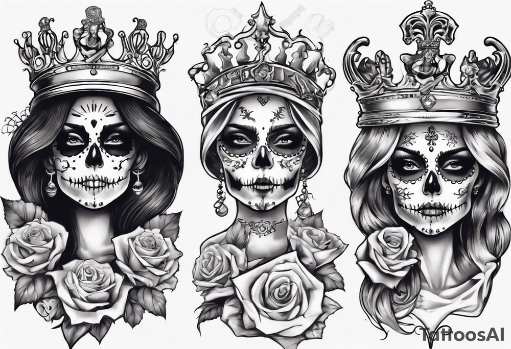 santa la muerta with money and crown
on the card tattoo idea