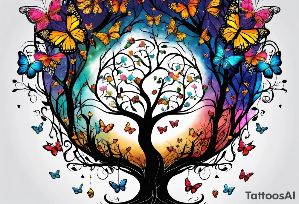 Tree of life with butterflies around tattoo idea