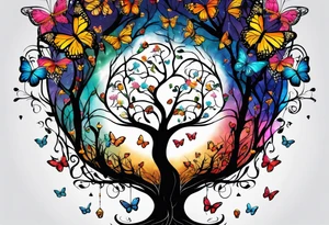 Tree of life with butterflies around tattoo idea