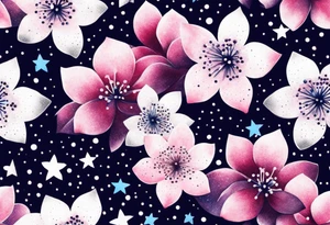 Stars, pinks, purples, blues with cherry blossoms tattoo idea