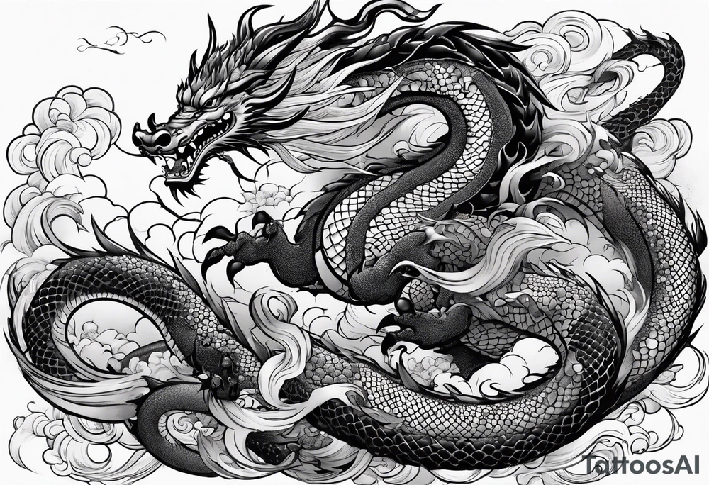 Woman riding a dragon, traditional japanese irezumi style tattoo idea