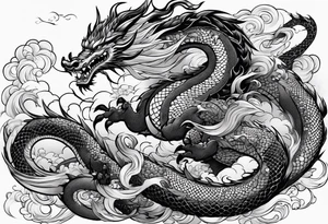 Woman riding a dragon, traditional japanese irezumi style tattoo idea