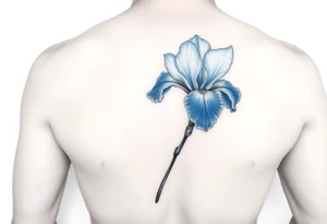 Bouquet of blue iris flower in the style of Van Gogh. One petal falling and one upright. Tattoo is to be on abdomen. tattoo idea