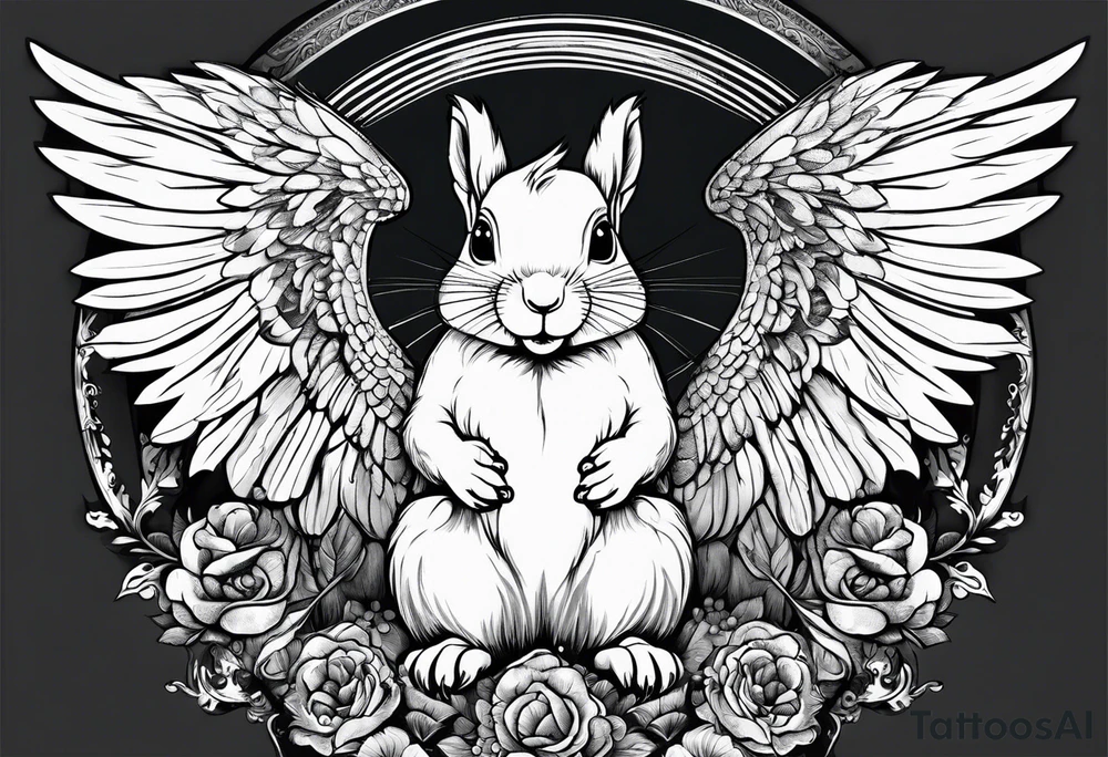Squirrel with angel wings holding a nut tattoo idea