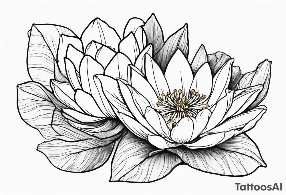 waterlily flower and morning glory flower line boquet tattoo idea