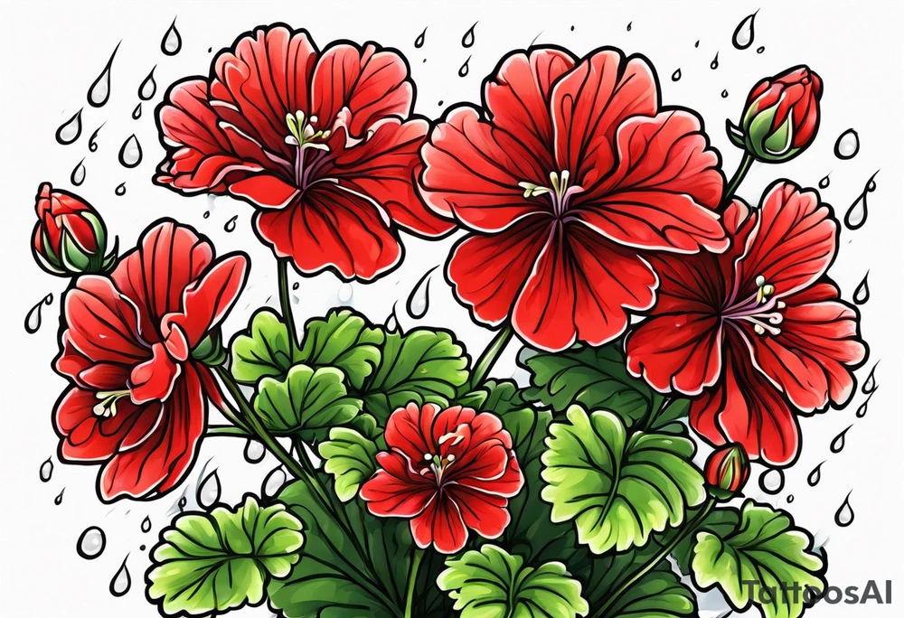 Red geraniums in the rain tattoo idea