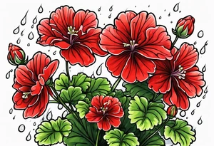 Red geraniums in the rain tattoo idea