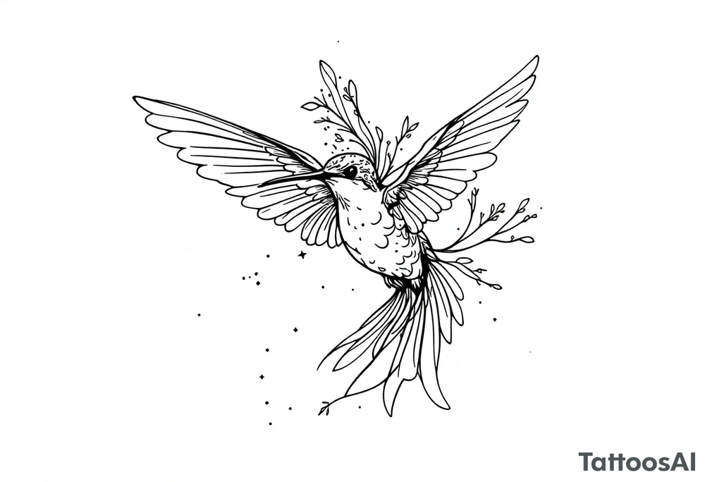 Fine line hummingbird in flight tattoo idea