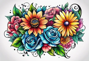 Colorful flower half arm sleeve tattoo idea