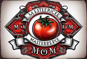 Red tomato with a mom banner around it tattoo idea