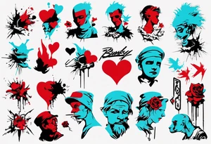 BANKSY ART STYLE, red and cyan, tattoo idea