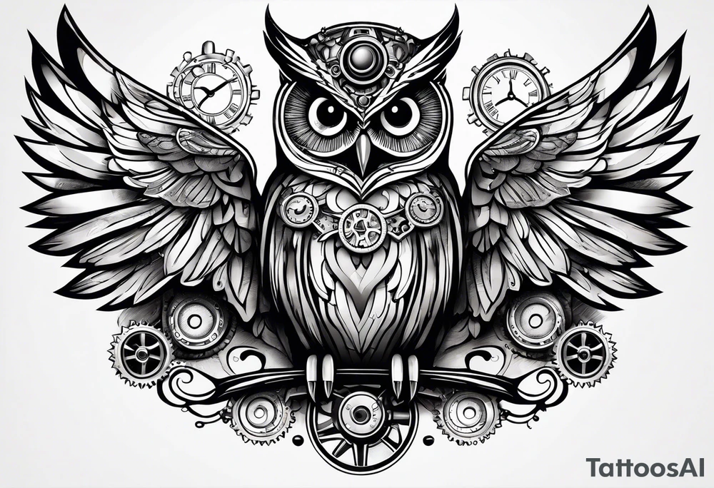 Owl in a steampunk style tattoo idea
