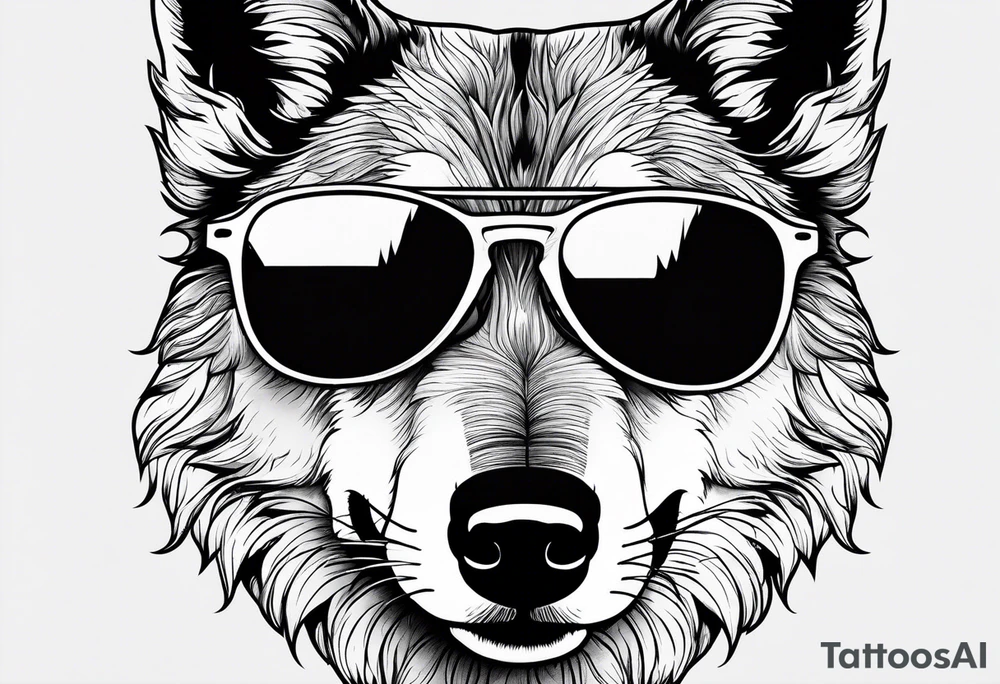 Chill wolf wearing sunglasses tattoo idea