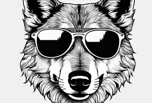 Chill wolf wearing sunglasses tattoo idea