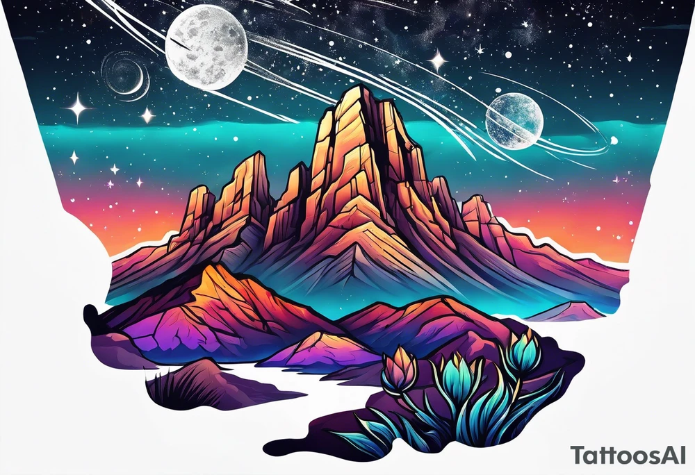 Galaxy sky with Arizona landscape tattoo idea