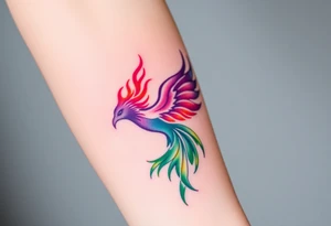 Phoenix with blazing flames with purple and green tattoo idea