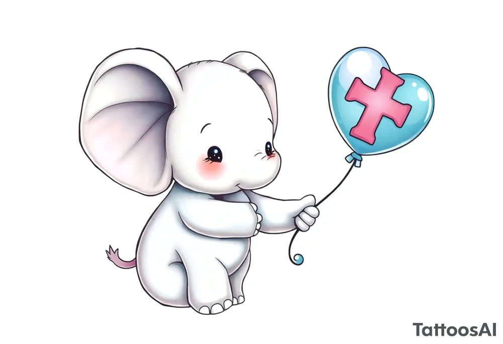 Baby elephant holding autism balloon tattoo idea