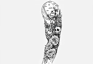 jack skellington fishing, smoking a blunt, sitting on moon , clouds, boats, pine trees, roses tattoo idea