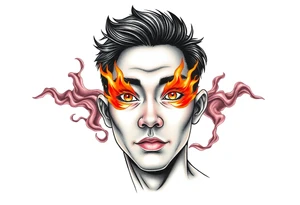 Handsome Asian young guy with burning eyes tattoo idea