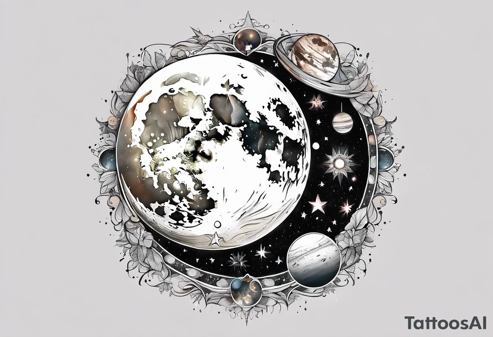 moon, stars, planets tattoo idea