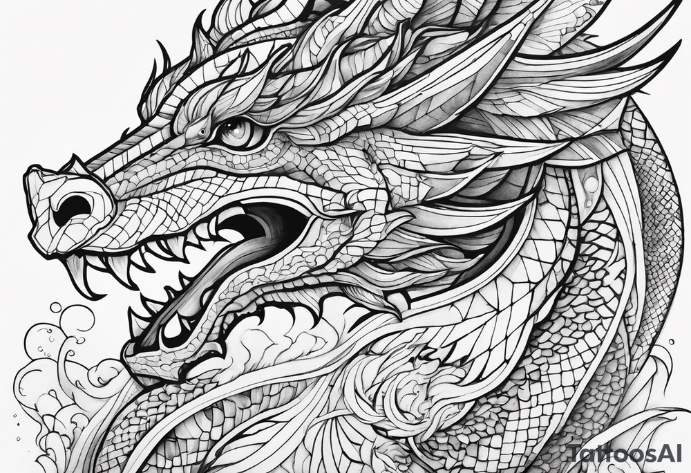 Geometric aquatic dragon cute tattoo idea