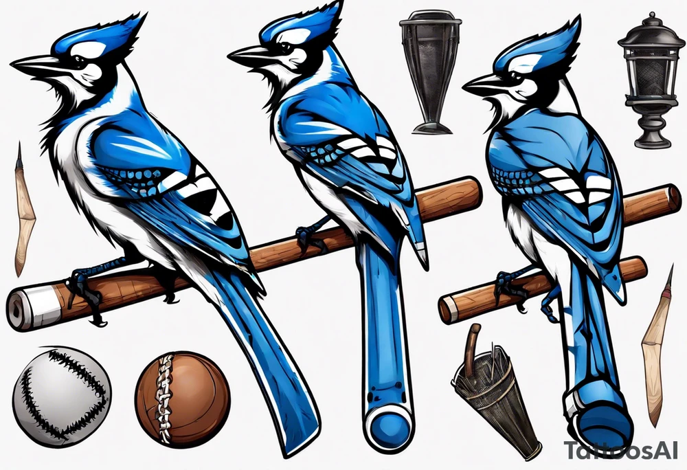 bluejay with cricket bat tattoo idea