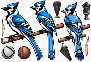 bluejay with cricket bat tattoo idea