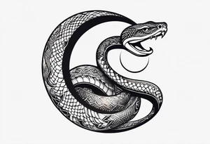 simple snake wrapped around a crescent moon, from bottom up tattoo idea