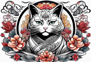 Beckoning cat with other Japanese elements tattoo idea