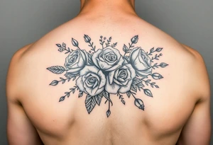 vintage bouquet of wild roses and meadow flowers with morning dew tattoo idea