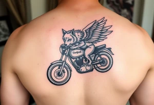 guardian angel wolf on a motorcycle tattoo idea