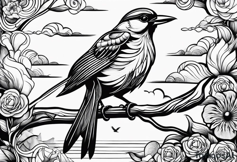 birds and clouds optical illusion tattoo idea