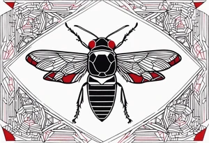 cicada on top of red geometric tattoo idea