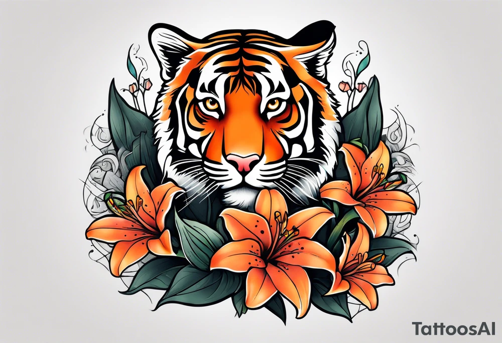 puffin tiger lillies vertical calf tattoo tattoo idea